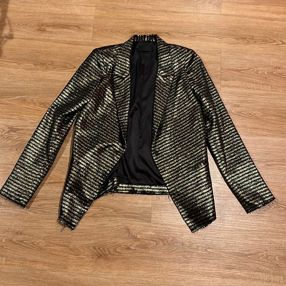 Rta Black And Gold Striped Blazer Size Medium - Gem